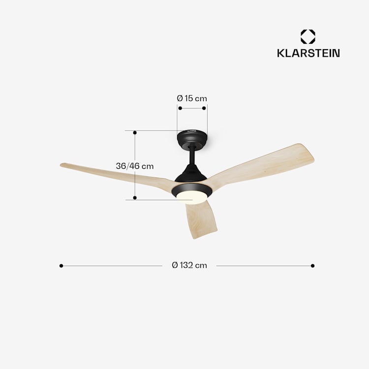 Fiji Flow 2-in-1-Deckenventilator 132 cm LED Fernbedienung App-Steuerung 2 Laufrichtungen dimmbar 132 cm (Räume 13–25 m²) | WLAN + Fernbedienung | Ahorn