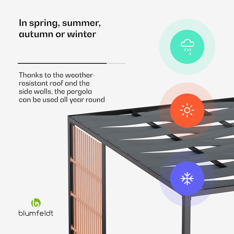 Blumfeldt Shade Cove Vert, pergola, 3 x 3 m, oldalfalak, porszórt festék, időjárásálló Vert | Fekete