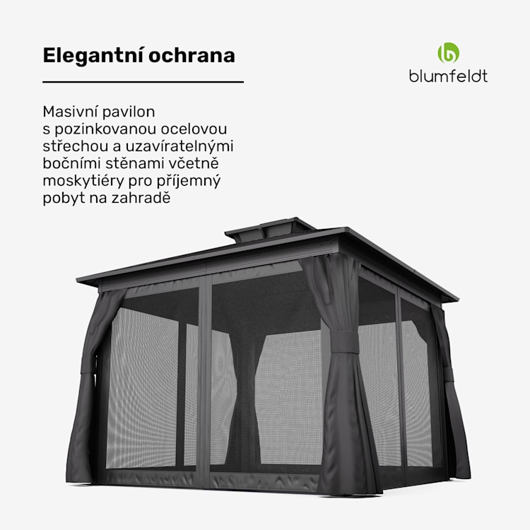 Blumfeldt ShadeFortress, altán, 3 x 3 m, střecha z pozinkované oceli, chrání před sluncem, deštěm a větrem 3 x 3 m