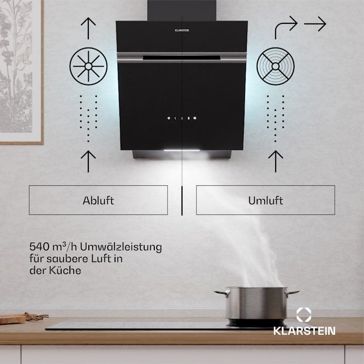 Alina Dunstabzugshaube | 40 cm | 538 m³/h | LED-Display | Ambiente | Glasfront | EEK A