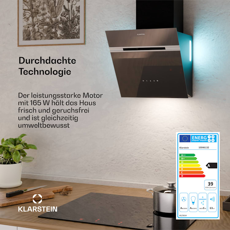 Alina Dunstabzugshaube | 40 cm | 538 m³/h | LED-Display | Ambiente | Glasfront | EEK A