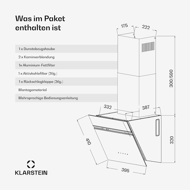 Alina Dunstabzugshaube | 40 cm | 538 m³/h | LED-Display | Ambiente | Glasfront | EEK A