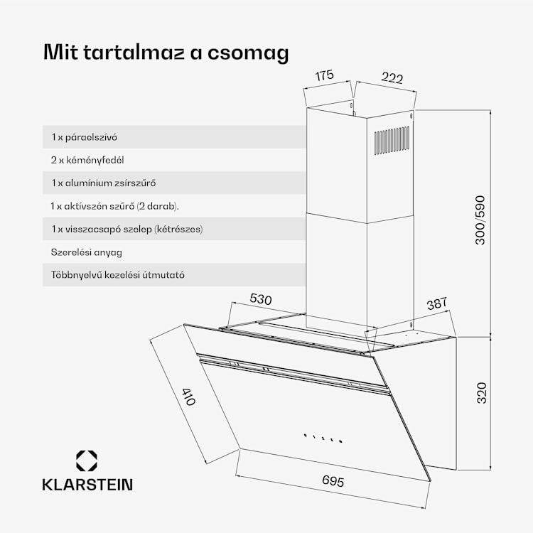 Alina páraelszívó, 70 cm, 594 m³/h, LED kijelző, Környezeti megvilágítás, Üvegfront, EEK A 70 cm | Fekete