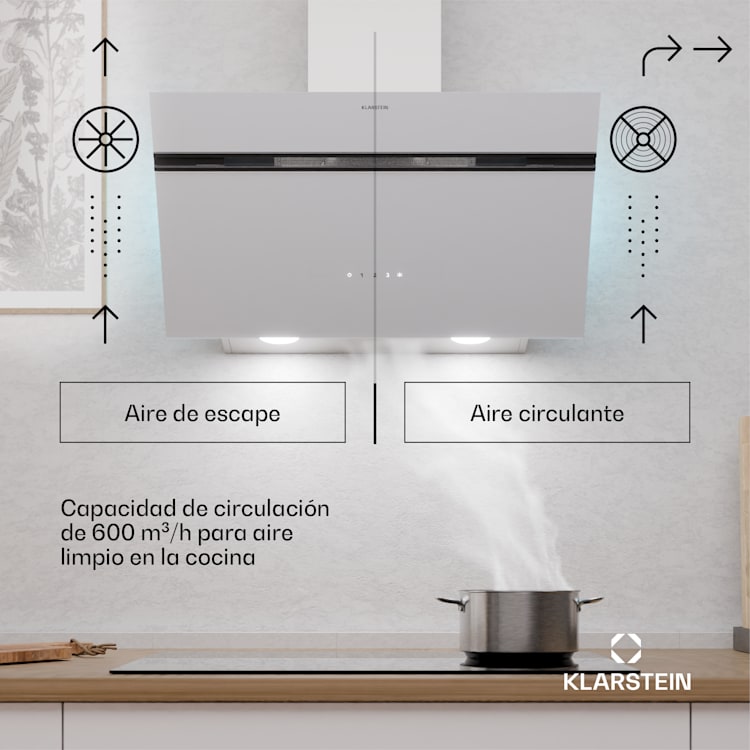Alina Smart Campana extractora | 70 cm | 594 m³/h | pantalla LED | ambiente | frontal de vidrio | CEE A 70 cm | Gris Claro