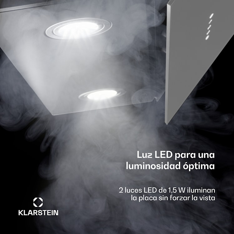 Alina Smart Campana extractora | 70 cm | 594 m³/h | pantalla LED | ambiente | frontal de vidrio | CEE A 70 cm | Gris Claro