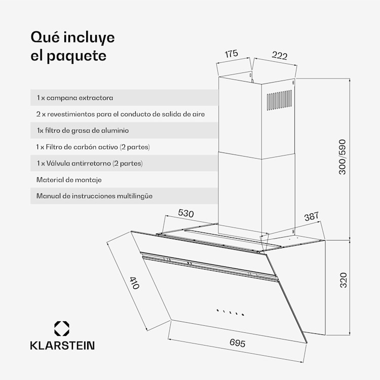 Alina Smart Campana extractora | 70 cm | 594 m³/h | pantalla LED | ambiente | frontal de vidrio | CEE A 70 cm | Gris Claro