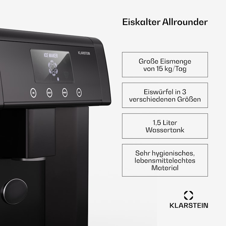 Eiszeit Eiswürfelmaschine Edelstahl 3 Eiswürfelgrößen silber Schwarz