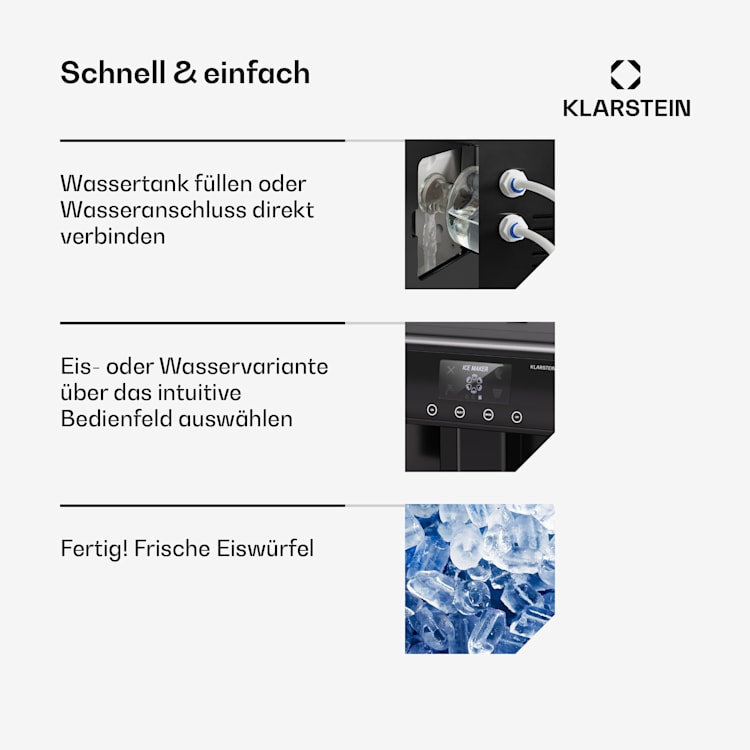 Eiszeit Eiswürfelmaschine Edelstahl 3 Eiswürfelgrößen silber Schwarz