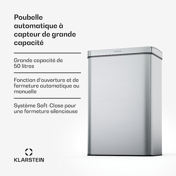 Touchless vuilnisbak met sensor 50 L rvs soft close leddisplay op batterijen timer