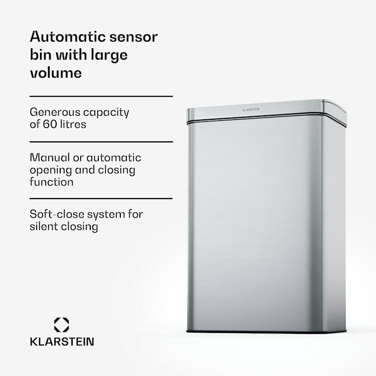 Touchless, senzorový odpadkový kôš, 60 l, z nehrdzavejúcej ocele, Soft-Close zatváranie, napájaný batériou, LED displej, časovač