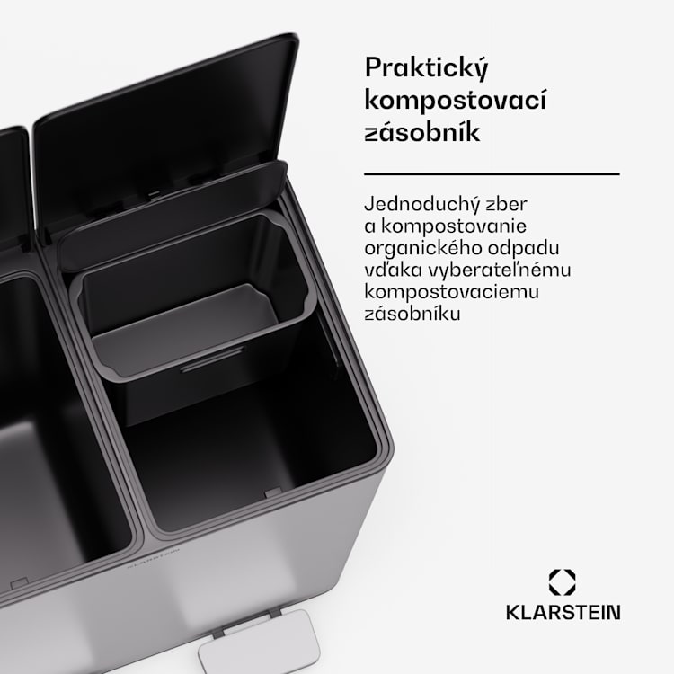 EcoVista, odpadkový kôš s kompostérom, 40 l + 3 l/kôš + kompostér, Soft-Close 40 litrov | Nehrdzavejúca oceľ