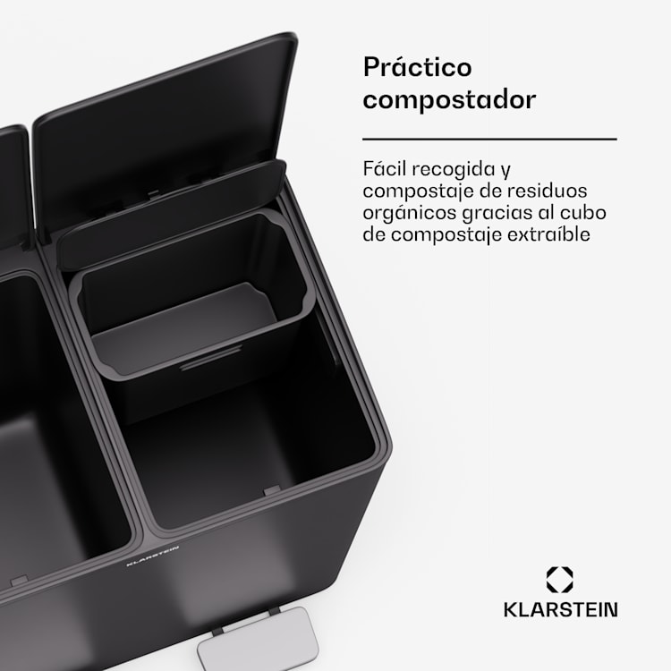 EcoVista Cubo de basura con recipiente de compostaje Contenedor de basura 40 litros + Recipiente de composta 3 litros Cierre suave 40 L | Negro