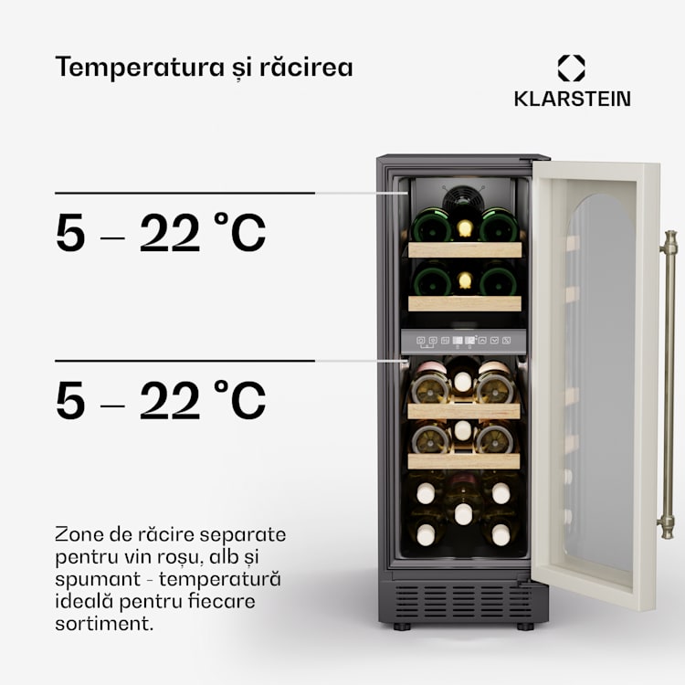 Vinovilla Victoria 17 Duo frigider de vin, 2 zone de răcire, Control tactil, 17 sticle, 4 rafturi