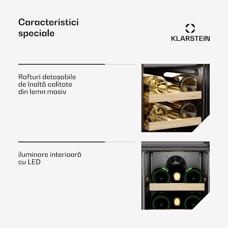Vinovilla Victoria 17 Duo frigider de vin, 2 zone de răcire, Control tactil, 17 sticle, 4 rafturi