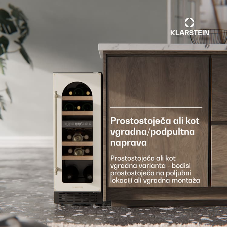 Vinovilla Victoria 17 Duo hladilnik za vino, 2 hladilni območji, Upravljanje na dotik, 17 steklenic, 4 police 17 steklenic | 2 | Kremna
