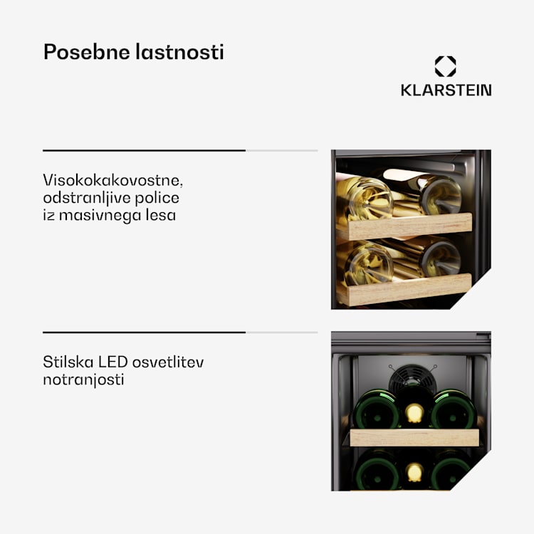 Vinovilla Victoria 17 Duo hladilnik za vino, 2 hladilni območji, Upravljanje na dotik, 17 steklenic, 4 police 17 steklenic | 2 | Kremna