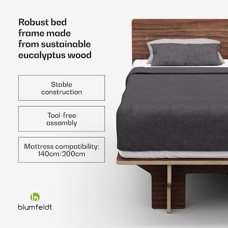 NordicAura Double bedombouw | 140 x 200 cm | robuust | zonder gereedschap | eucalyptushout | berging 140 cm | Walnoot