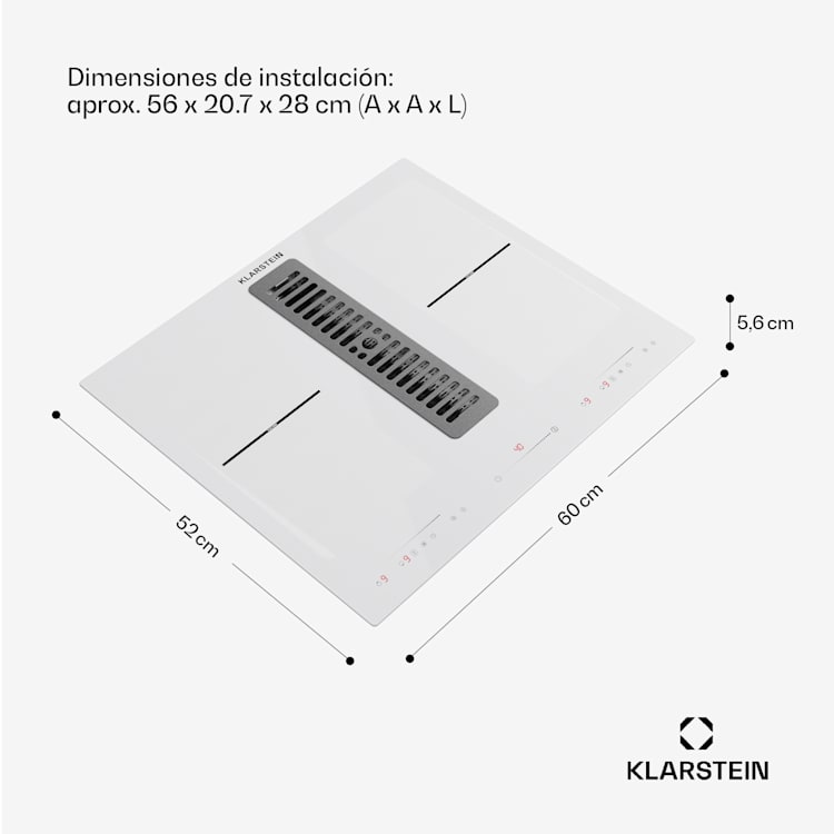 Placa de inducción Full House 60 Down Air System + campana extractora 329 m³/h CEE A+ 60 cm | Blanco