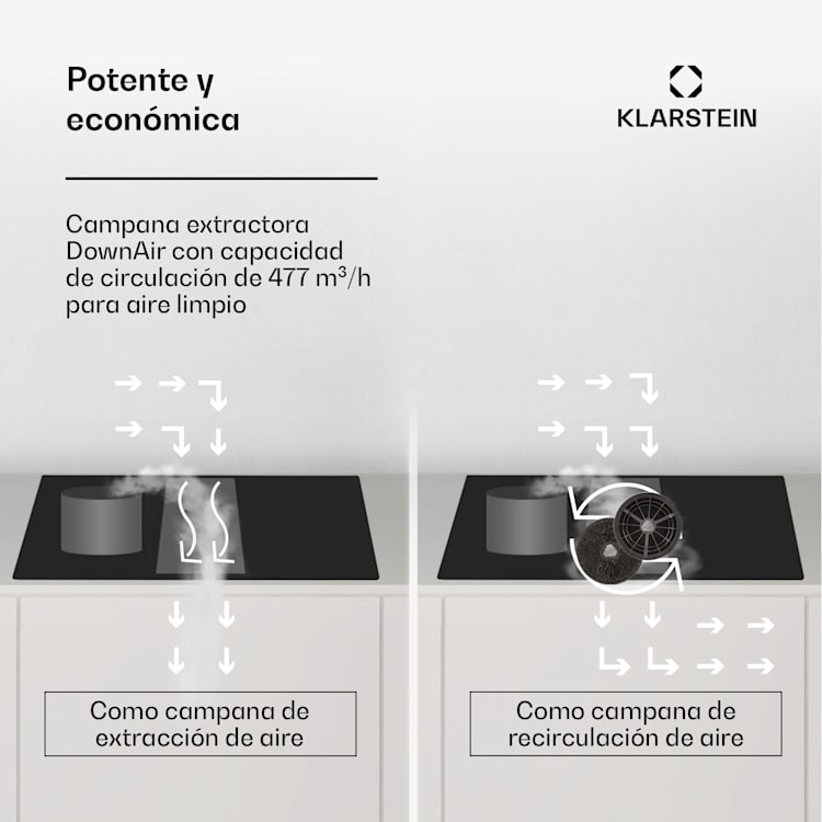 Placa de inducción Full House 72 Down Air System + campana extractora 329 m³/h CEE A+ 72 cm | Blanco