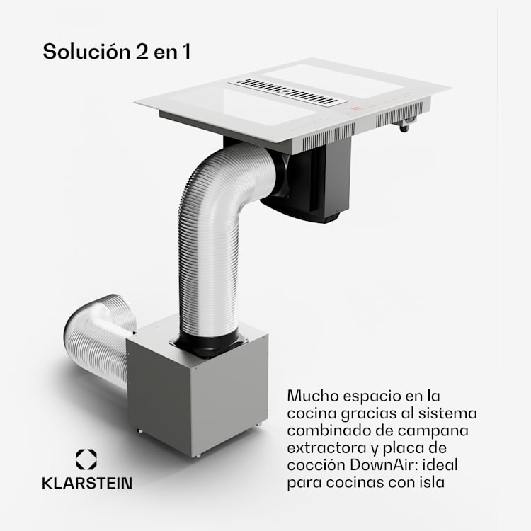 Placa de inducción Full House 72 Down Air System + campana extractora 329 m³/h CEE A+ 72 cm | Blanco