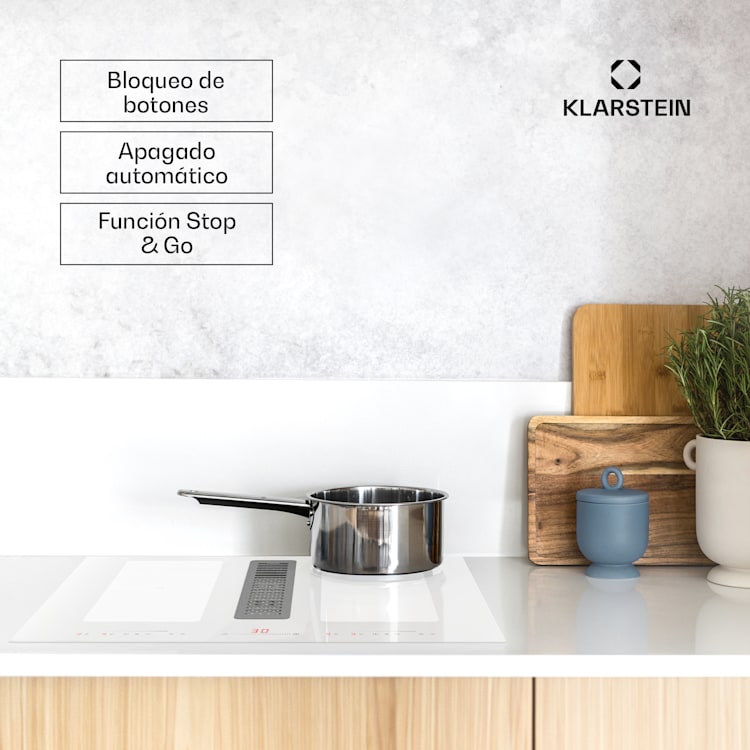 Placa de inducción Full House 72 Down Air System + campana extractora 329 m³/h CEE A+ 72 cm | Blanco