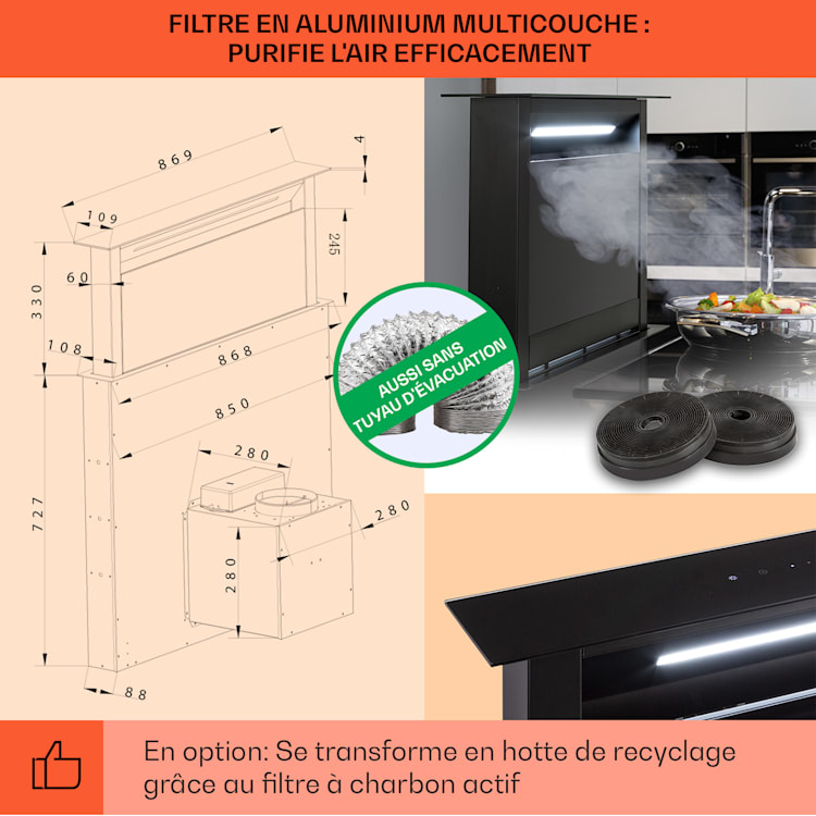 Hotte aspirante Royal Flush Eco 90 cm 714 m³/h A+