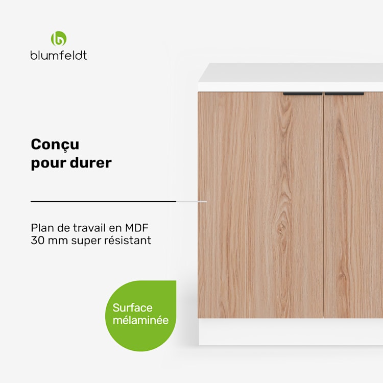 WoodVista Elément bas pour évier | Robuste | Charnières Soft-Close | poignée en aluminium Meuble sous évier 80 cm | Blanc / Chêne