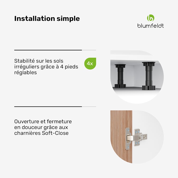 WoodVista Elément bas pour évier | Robuste | Charnières Soft-Close | poignée en aluminium Meuble sous évier 80 cm | Blanc / Chêne