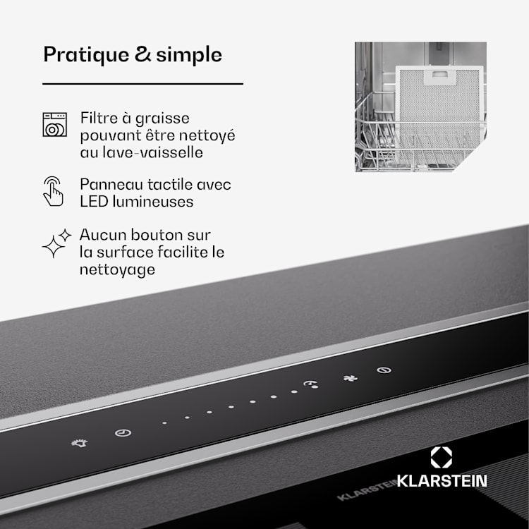 Royal Flush Eco 75 Hotte aspirante 75 cm 650 m³/h CEE A++ avec filtres à charbon actif 75 cm | Acier Inoxydable | Noir