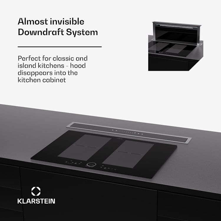 Royal Flush Eco 75, аспиратор, 75 см, 650 м³/ч, EEK A++, вкл. филтри с активен въглен 75 cm | Неръждаема стомана | Черно