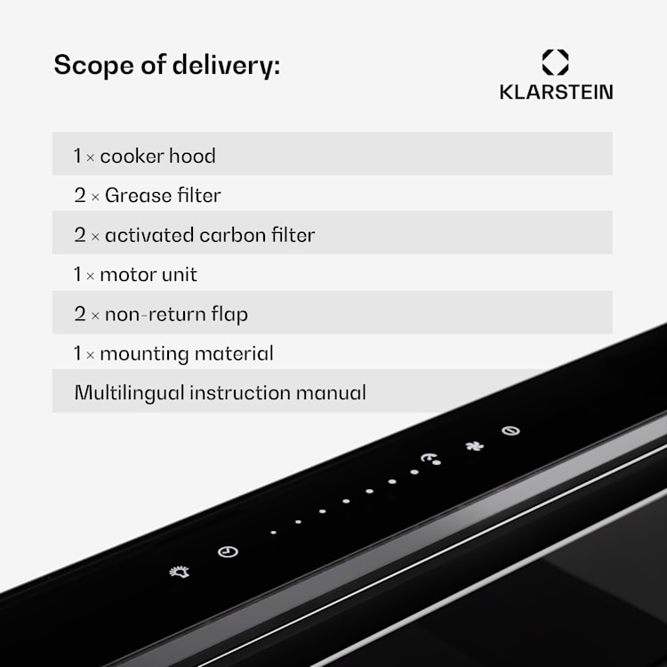 Royal Flush Eco 75, аспиратор, 75 см, 650 м³/ч, EEK A++, вкл. филтри с активен въглен 75 cm | Неръждаема стомана | Черно