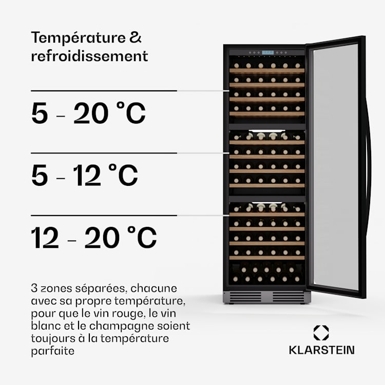 Vinovilla Trio wijnkoelkast | 144 flessen | 3 zones | 38 dB | 12 schappen | compressor | 413 liter 143 flessen | 3 koelzones | Roestvrij Staal