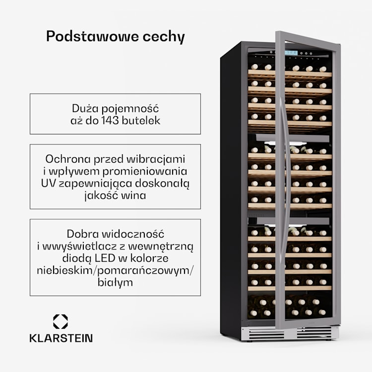 Lodówka na wino Vinovilla Trio, 143 butelki, 3 strefy, 38 dB, 12 półek, kompresor, 413 litrów 143 butelki | 3 strefy chłodzenia | Stal nierdzewna