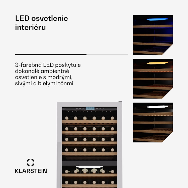 Vinovilla Trio chladnička na víno, 143 fliaš, 3 zóny, 38 dB, 12 políc, kompresor, 413 litrov 143 fliaš | 3 chladiace zóny | Nehrdzavejúca oceľ