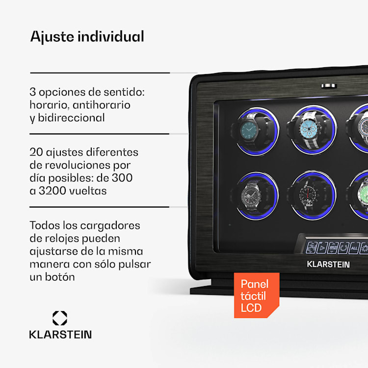 LuminousTime watch winder | 8 relojes | muchos ajustes | LED | 10dB 8 relojes | Negro