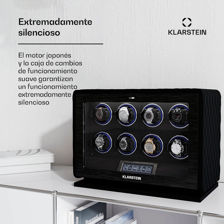 LuminousTime watch winder | 8 relojes | muchos ajustes | LED | 10dB 8 relojes | Negro