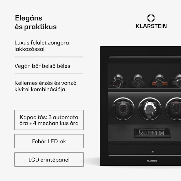 SecureTouch óratekercselő, 3+4 óra, Mabuchi motor, zongoralakk, 41 üzemmód, zár, LED-ek 3 automata, 4 szerelő | Fekete
