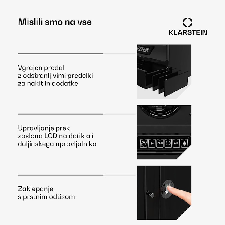 Napajalnik za ure SecureTouch, 3+4 ure, motor Mabuchi, klavirski lak, 41 načinov, ključavnica, LED diode 3 avtomatske, 4 mehanične | Črna