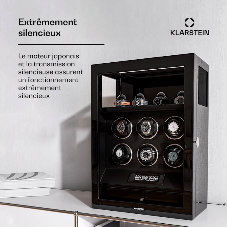 SecureTouch watchwinder | 6+4 horloges | Mabuchi motor | pianolak | 41 modi | slot | leds 6 automatisch, 4 mechanisch | Zwart