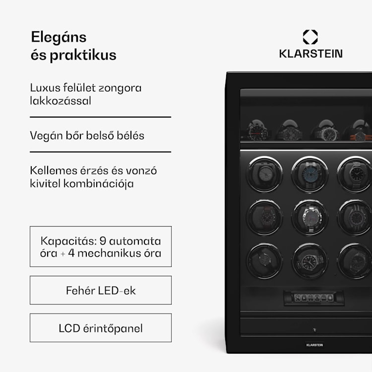 SecureTouch óratekercselő, 9+4 óra, Mabuchi motor, zongoralakk, 41 üzemmód, zár, LED-ek 9 automata, 4 szerelő | Fekete