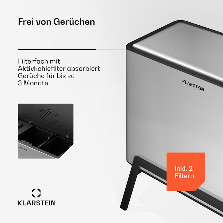 Yuma Mülleimer 40 L inkl. Komposteimer mit Standbeinen Geruchsfilter 40 Ltr | Edelstahl
