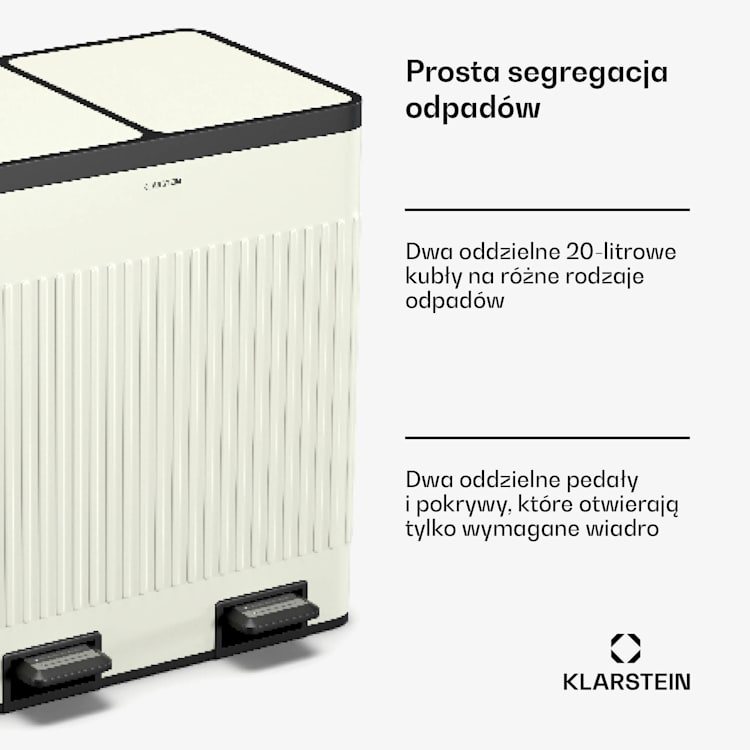 Grama 40, kosz na odpady z pedałem, 40 l/2 x 20 l, bezzapachowy, tworzywo PP, retro 40 Ltr | Vintage Krem