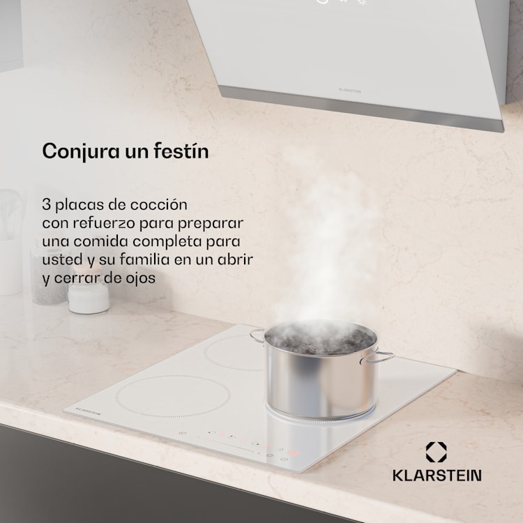 Placa de inducción Delicatessa | 45 cm | 6600 W | 3 placas | control deslizante | boost Victoria | 45 cm | Blanco