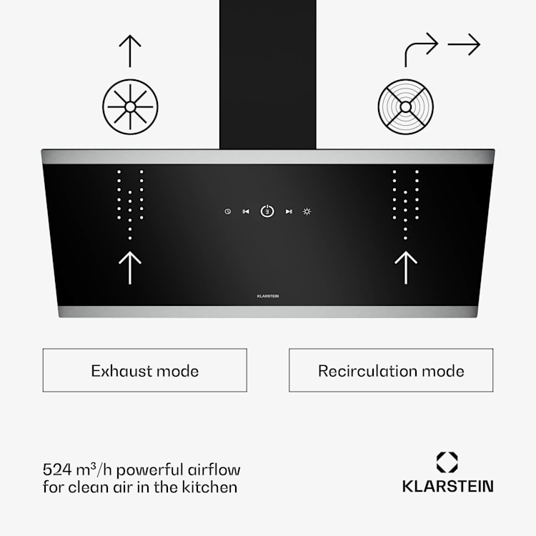 FlashLine afzuigkap | A++ | 524 m³/h | 3 standen | touch | stil | LED | afvoer/recirculatie | 100 W