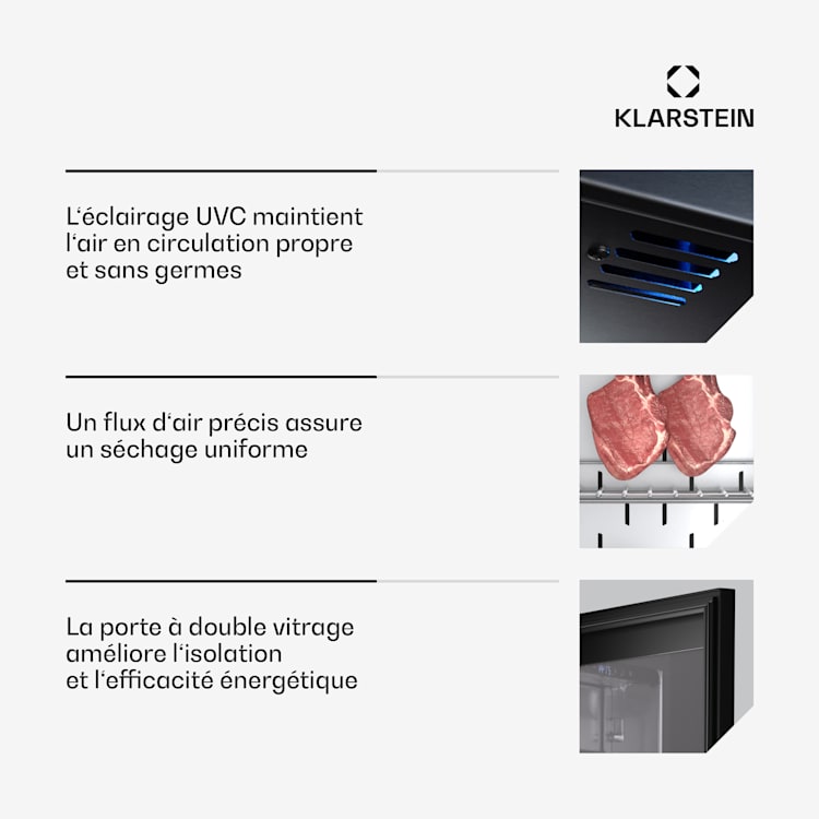 Steakhouse rijpkast | 352 L | antibacterieel | led | touch control | luchtvochtigheidscontrole 352 ltr | Zwart