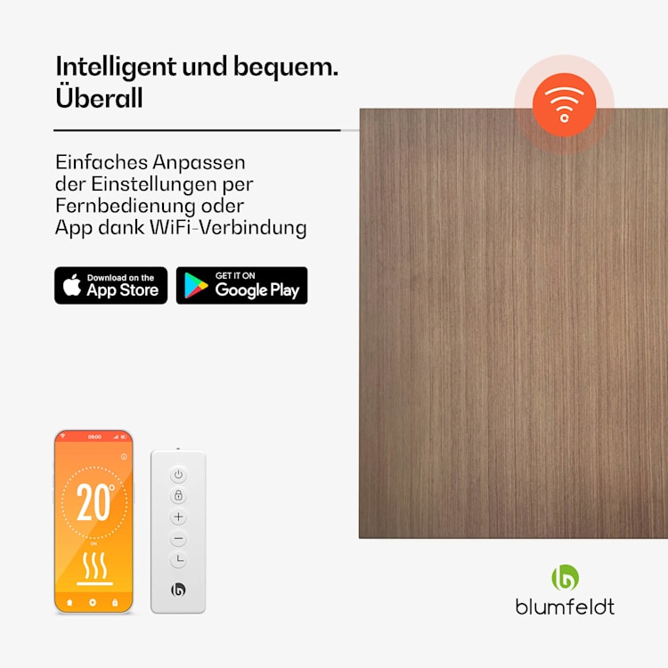 Heat Square | Infrarotheizung | WiFi Steuerung | 350W | IP44  60 x 60 cm | Dunkles Holz