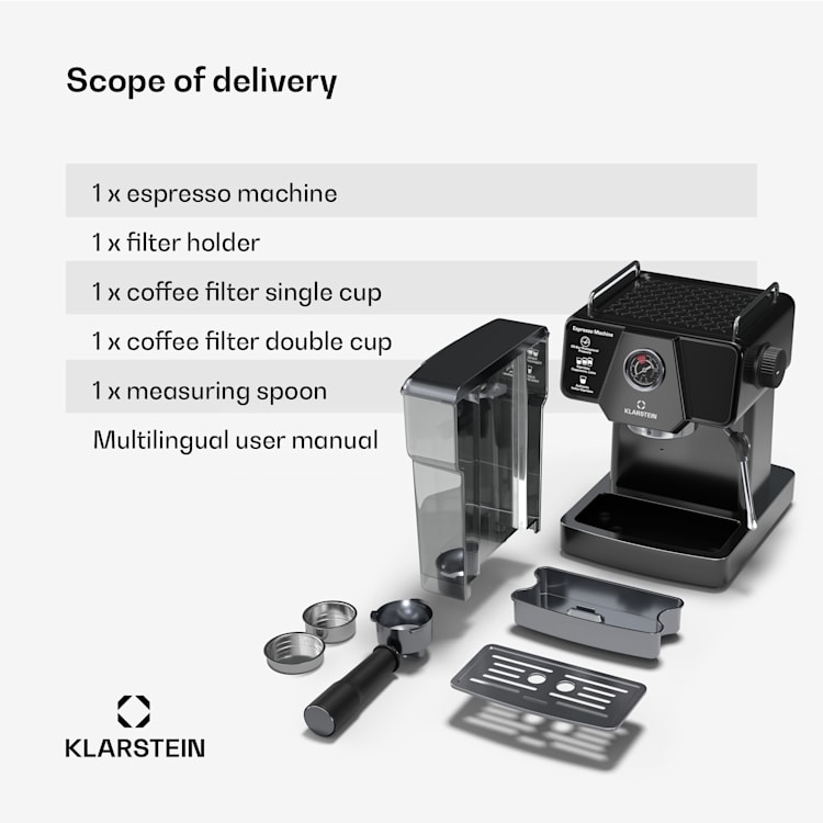 Klarstein Retro koffiemachines met melkopschuimer, 1,4 l espressomachine, geïntegreerde molen, 1550W espresso- en cappuccinomachines, ThermoBlock Espressomachine, Cappuccino Latte Expresso