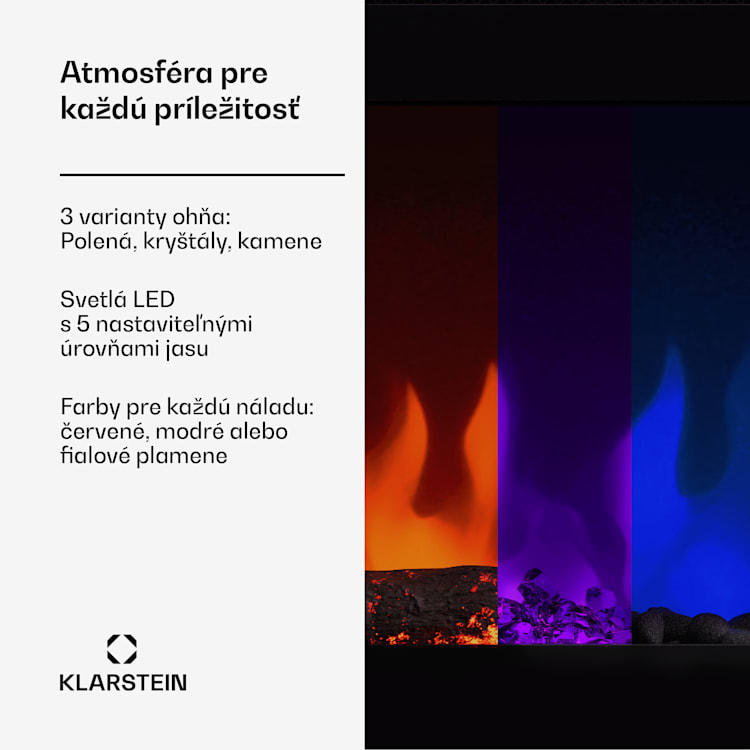 Galeras Smart Inteligentný elektrický krb, 2 nastavenia teploty, 16 - 30°| LED ilúzia plameňa, Možnosť pripojenia k IOT 152,5 x 47 x 13 cm | Čierna