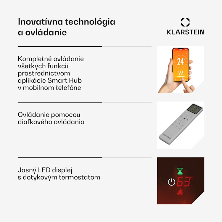 Galeras Smart Inteligentný elektrický krb, 2 nastavenia teploty, 16 - 30°| LED ilúzia plameňa, Možnosť pripojenia k IOT 152,5 x 47 x 13 cm | Čierna