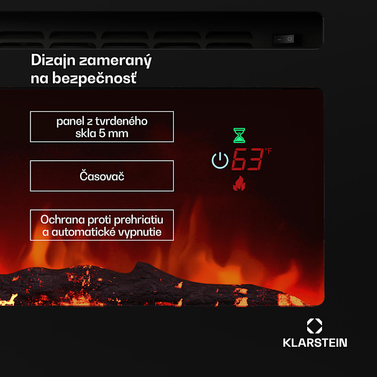 Galeras Smart Inteligentný elektrický krb, 2 nastavenia teploty, 16 - 30°| LED ilúzia plameňa, Možnosť pripojenia k IOT 152,5 x 47 x 13 cm | Čierna
